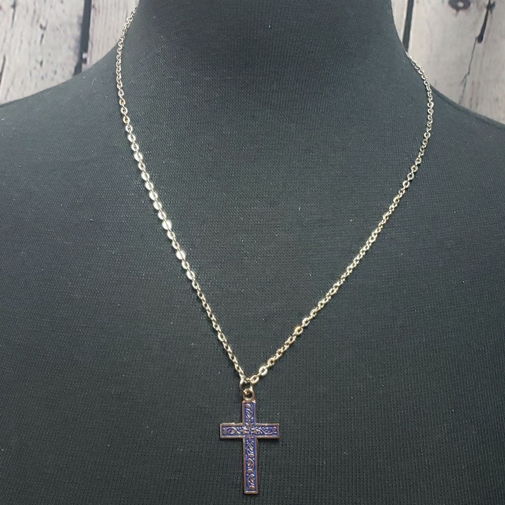 Blue Cross Necklace  - Picture 3 of 10